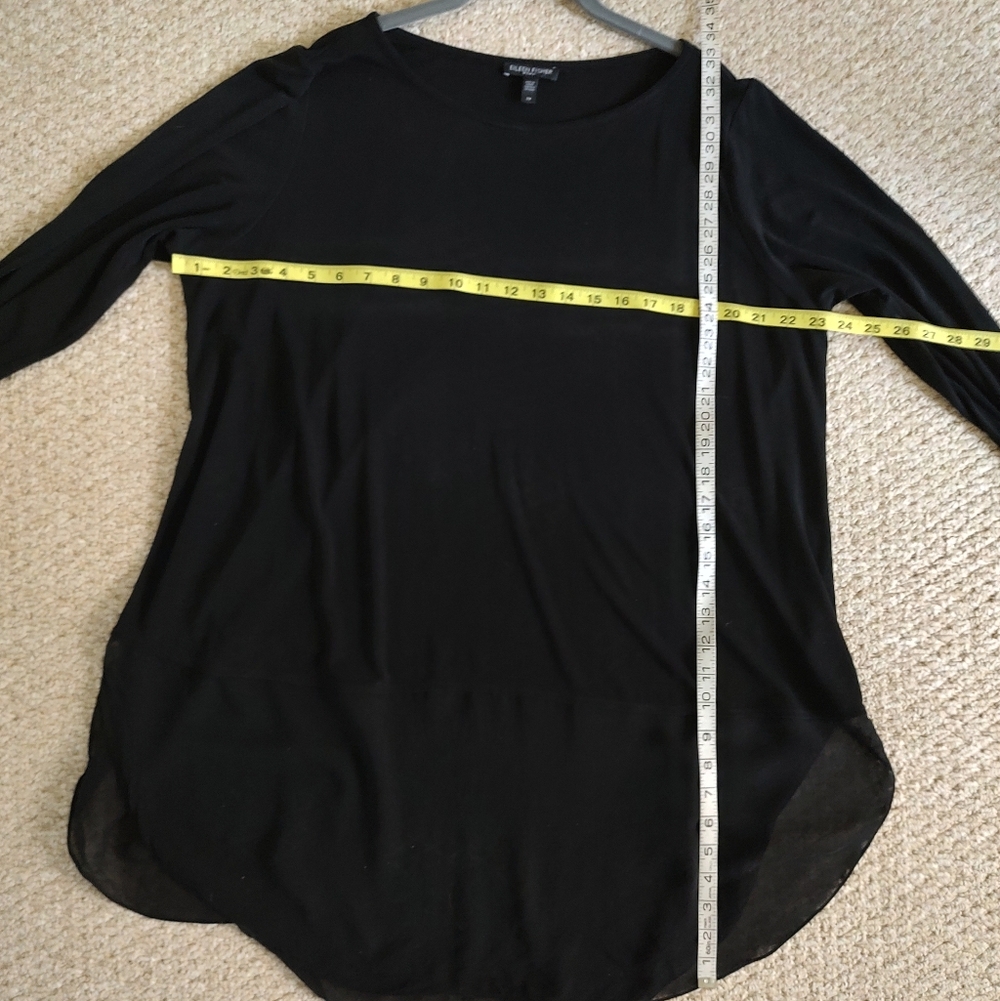 Eileen Fisher Woman 100% Silk Tunic Top Long Sleeve With Sheer Hem Black 2X - Picture 6 of 12